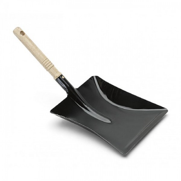 Metallkehrschaufel, schwarz lackiert, mit Holzgriff