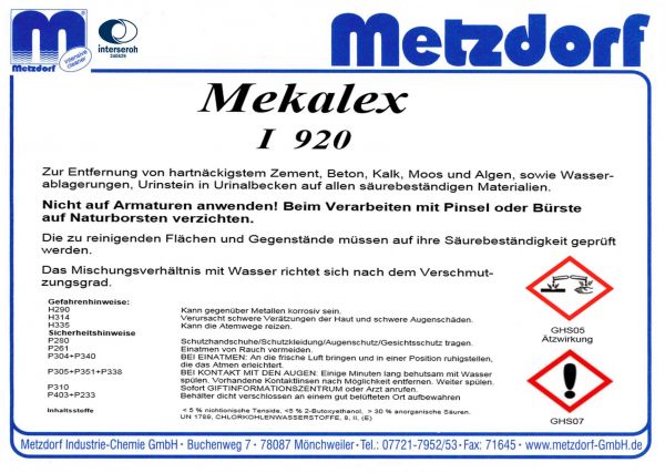 Mekalex I 920 12kg. entfernt Zement, Algen, Moos