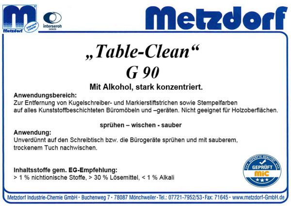 Profi Schreibtischreiniger Table Clean G90 1Ltr. Flasche