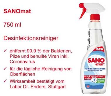 SANOmat Desinfektionsreiniger Oberflächendesinfektionsspray